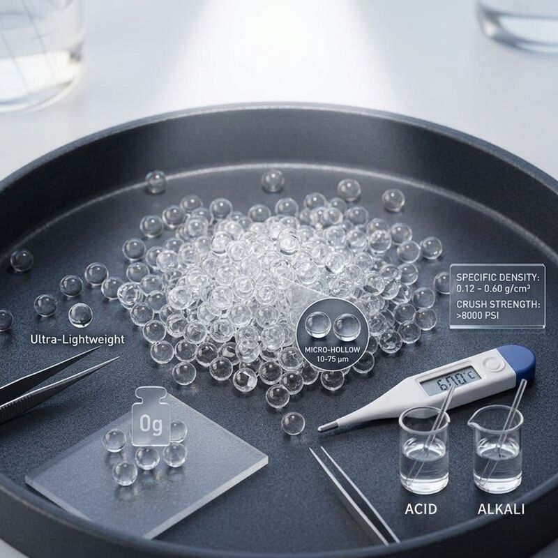 Glasblasen mit hoher Oberflächenfläche Mikrosphären mit 750 Psi Druckfestigkeit und hoher chemischer Beständigkeit